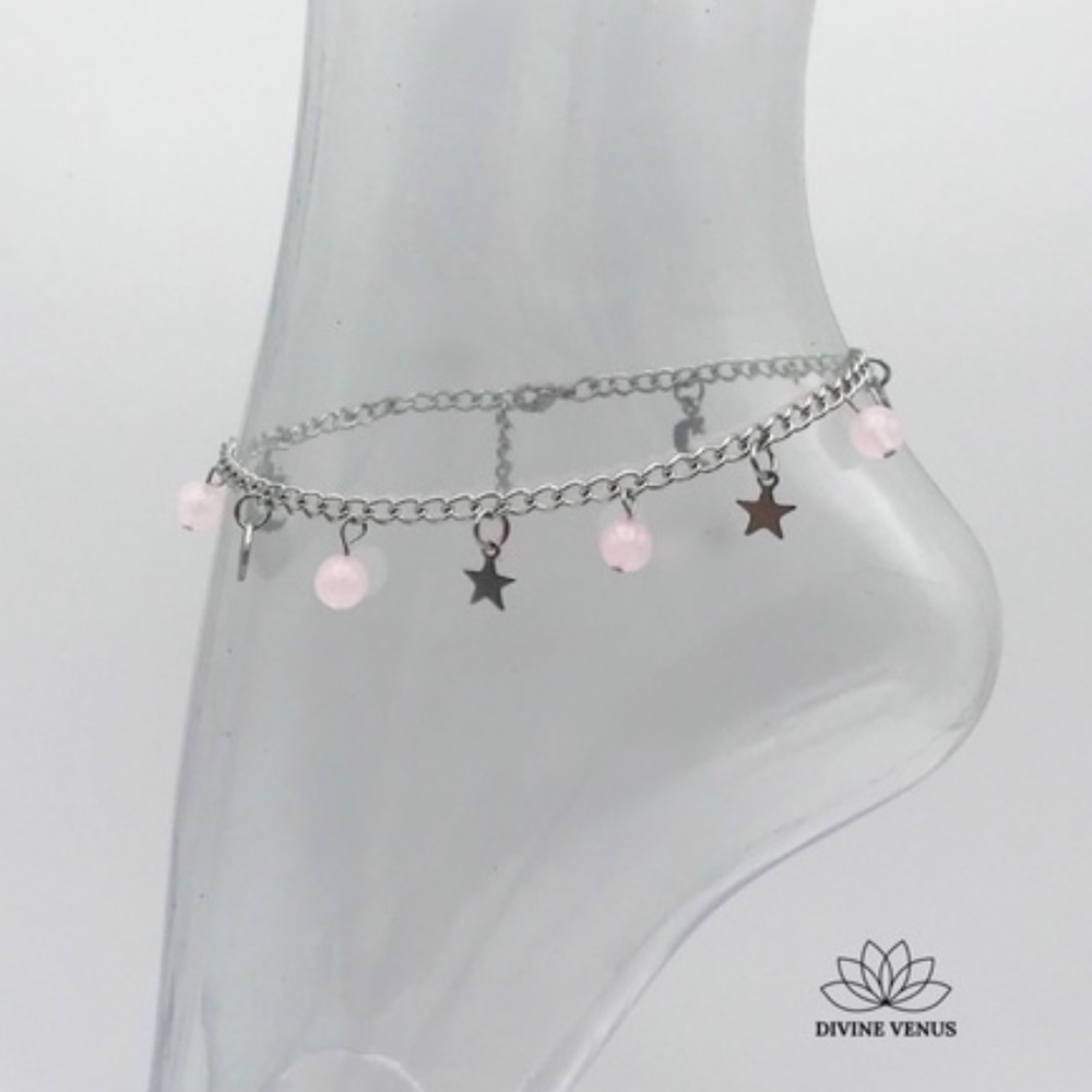 Rose Quartz Charm Anklet | Stainless Steel